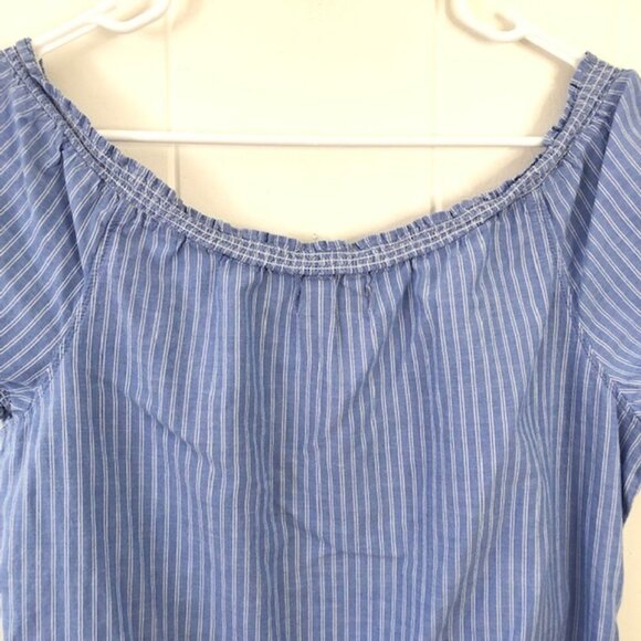 Hollister Blue & White Blouse with Lace Detail and Elastic Neckline Large - Picture 7 of 9